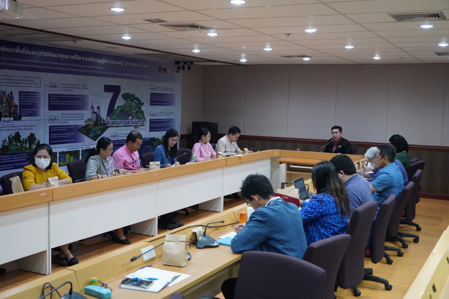 การประชุมติดตามความก้าวหน้าการดำเนินงานโครงการพัฒนาพื้นที่ต้นแบบการพัฒนาคุณภาพชีวิตตามหลักทฤษฎีใหม่ ประยุกต์สู่ “โคก หนอง นา โมเดล” กิจกรรมที่ 7 สร้างระบบโปรแกรมและระบบฐานข้อมูล พัฒนาระบบ Digital รองรับ Local Economy